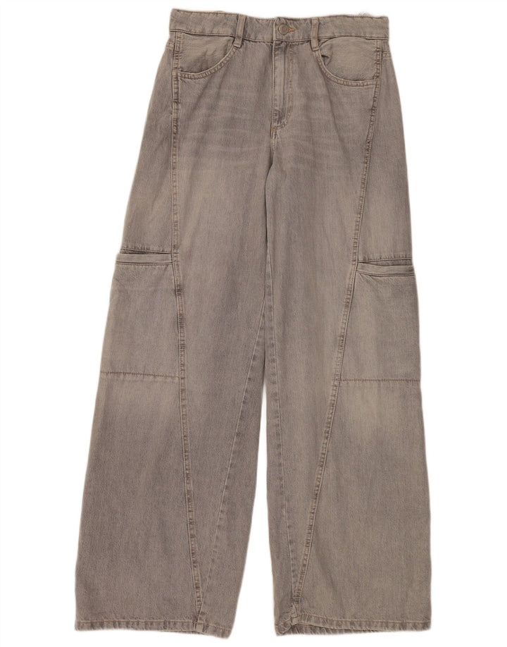 ZARA Vaqueros Cargo De Pierna Ancha Mujer EU 40 Mediano W30 L34 Algodón Gris