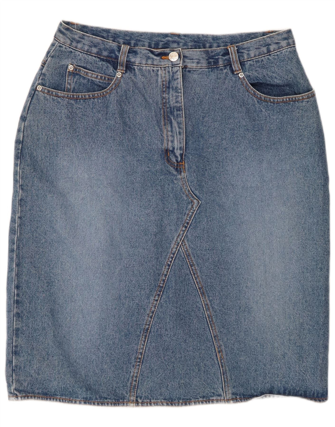 VINTAGE Falda vaquera de cintura alta para mujer Reino Unido 18 XL W32 Azul