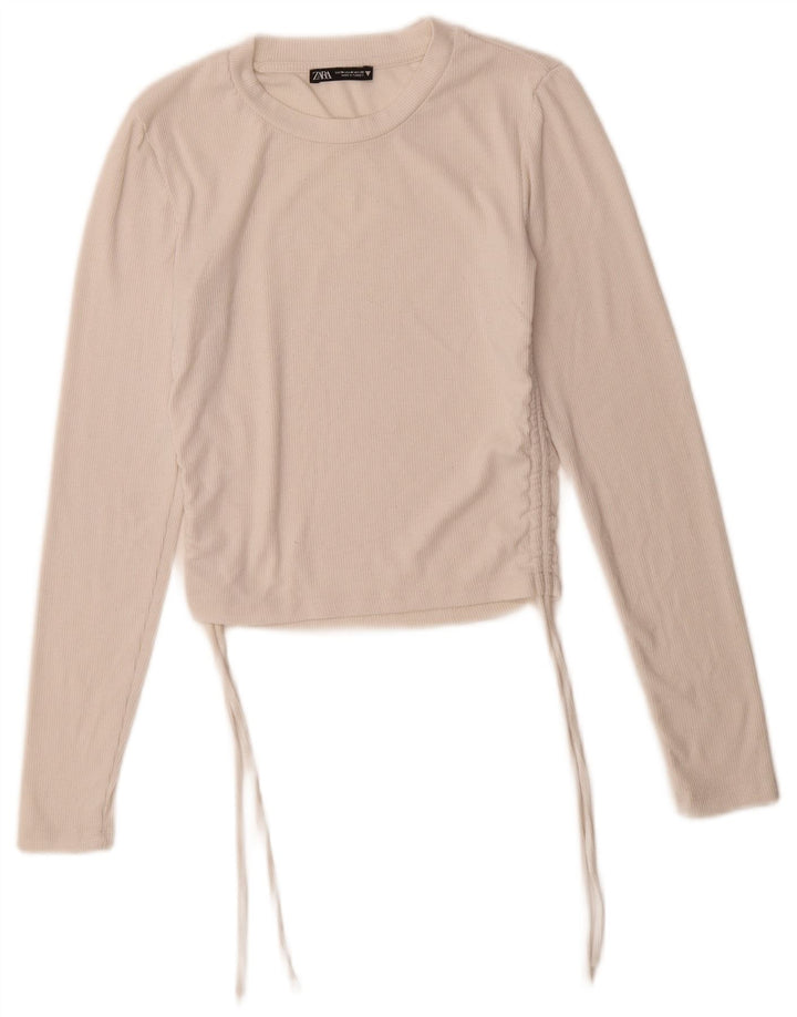 Zara Mujer Crop Top Manga Larga UK 44 Medium Blanco