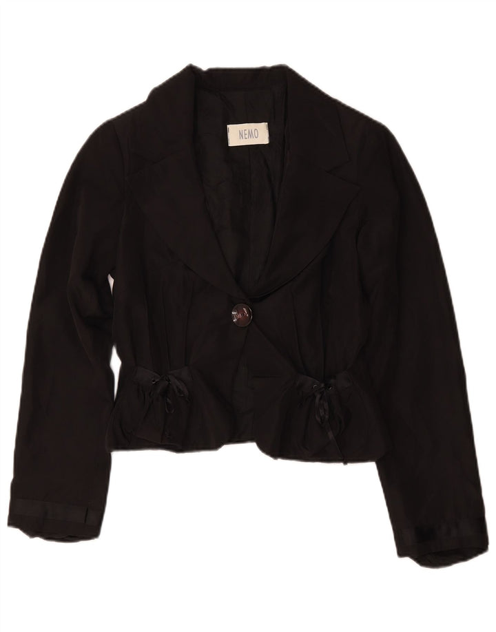 Vintage Mujer Crop 1 Botón Blazer Chaqueta IT 42 Acetato Negro Medio
