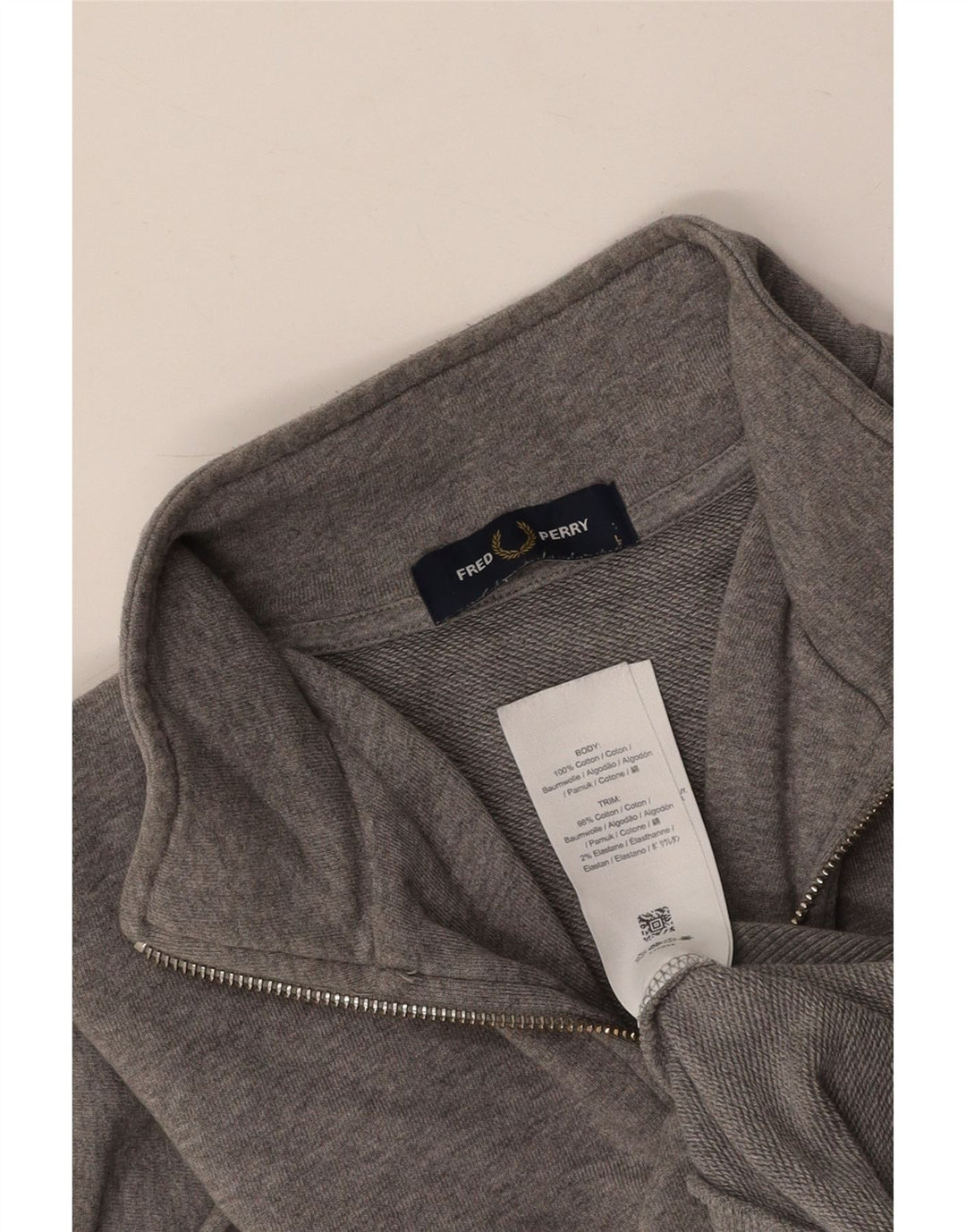 FRED PERRY Sudadera con cuello y cremallera para hombre Jersey de algodón gris grande