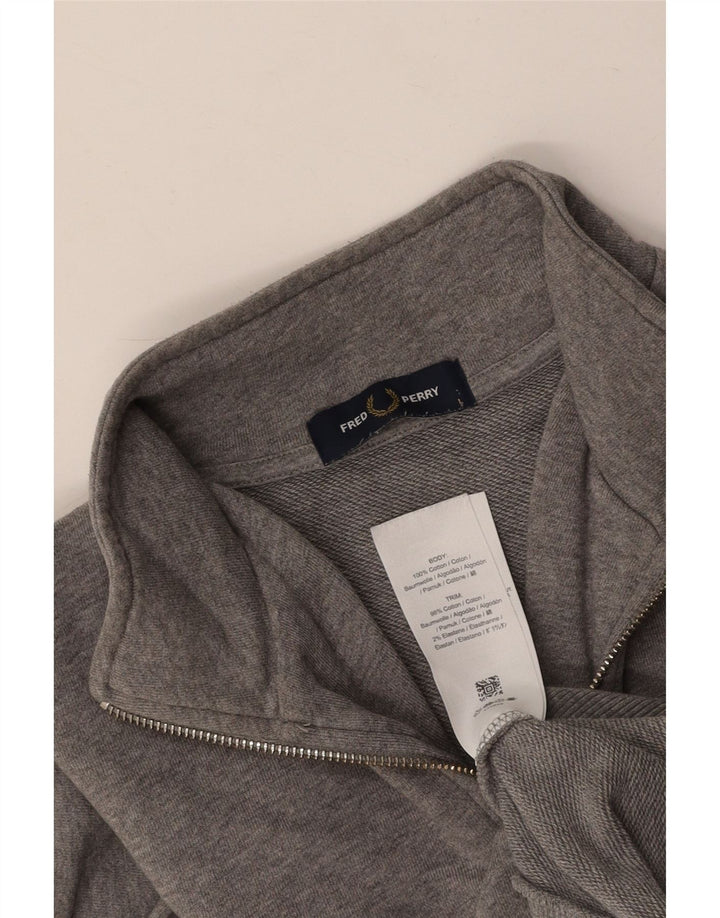 FRED PERRY Sudadera con cuello y cremallera para hombre Jersey de algodón gris grande