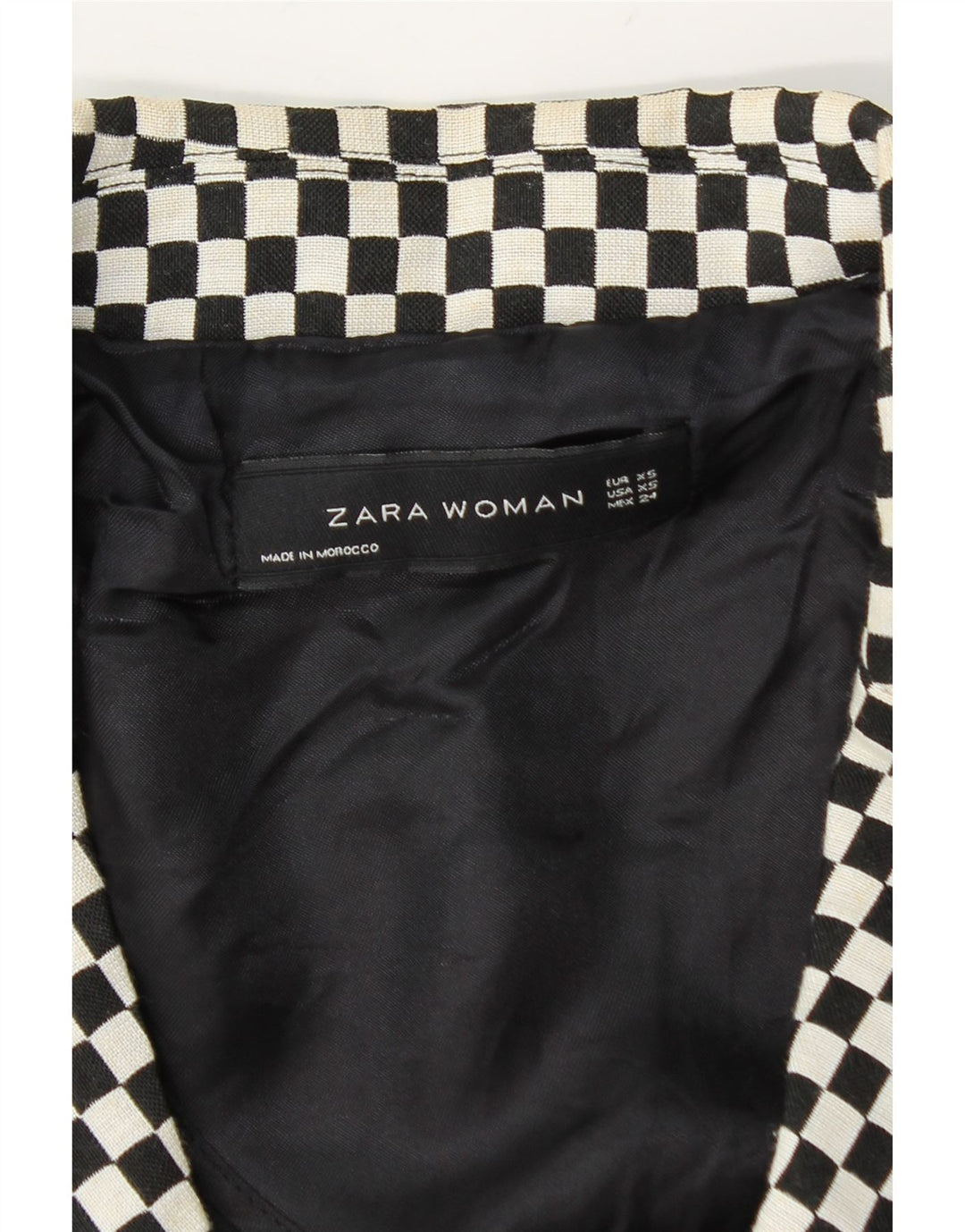Zara Chaqueta tipo blazer corta con doble botonadura para mujer UK 6 XS Negro Geométrico