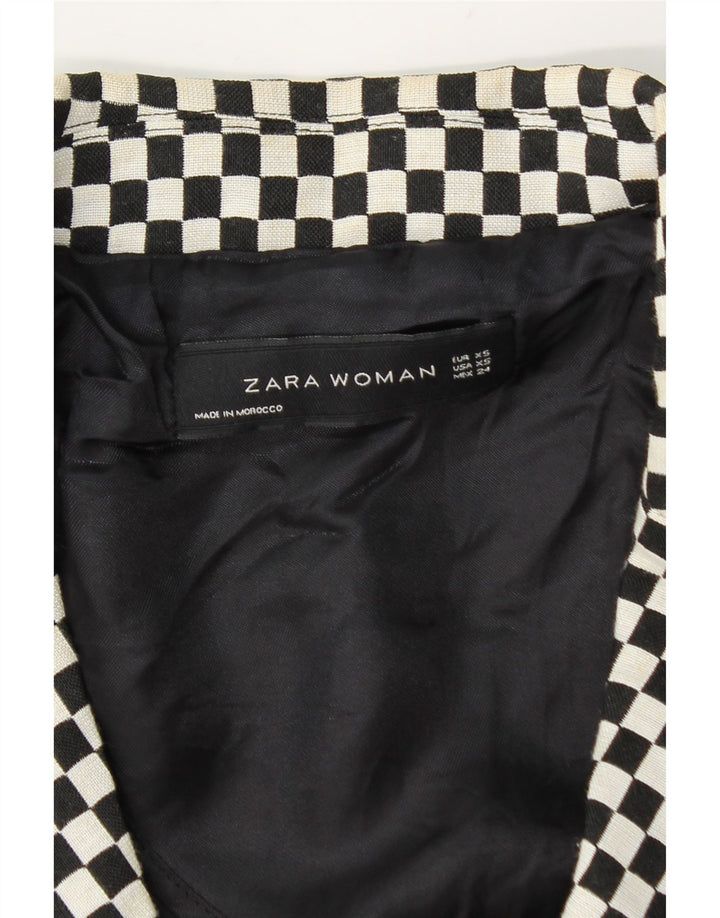 Zara Chaqueta tipo blazer corta con doble botonadura para mujer UK 6 XS Negro Geométrico