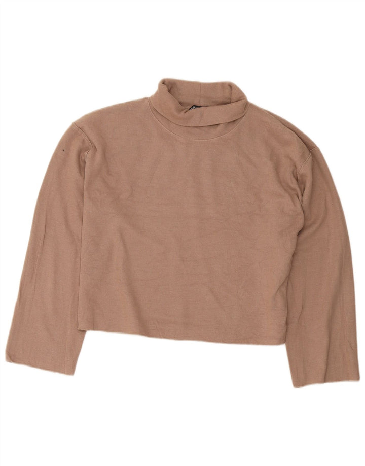 Zara Mujer Crop Oversize Top Manga Larga UK 44 Algodón Beige Medio