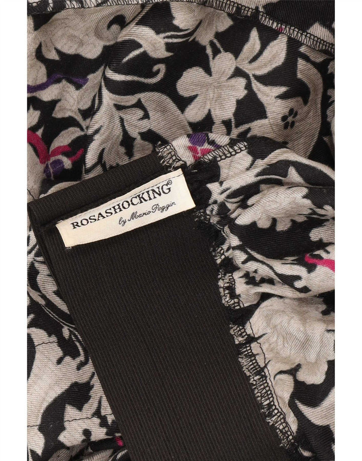 Falda acampanada vintage para mujer mediana W26 viscosa floral negra