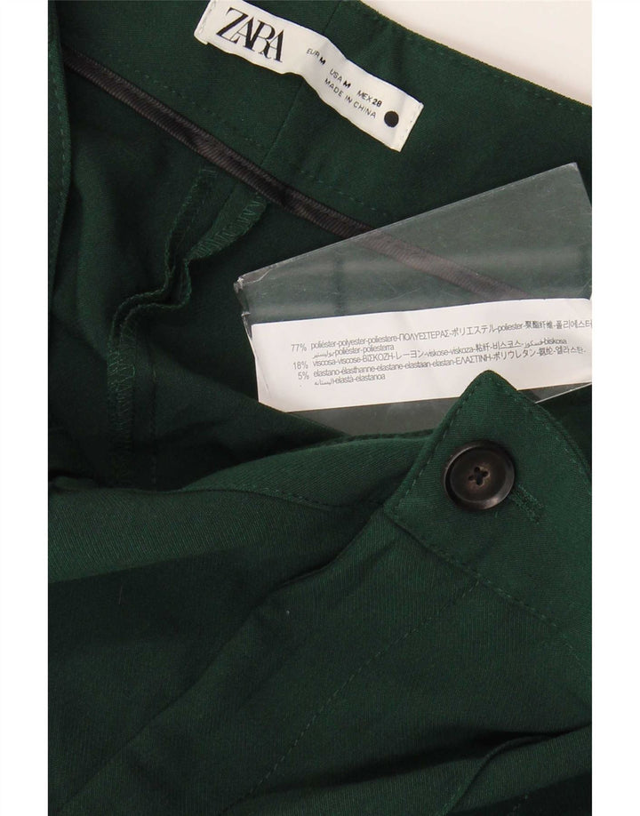 Zara Mujer Pantalón Casual Recto Mediano W28 L32 Verde Poliéster