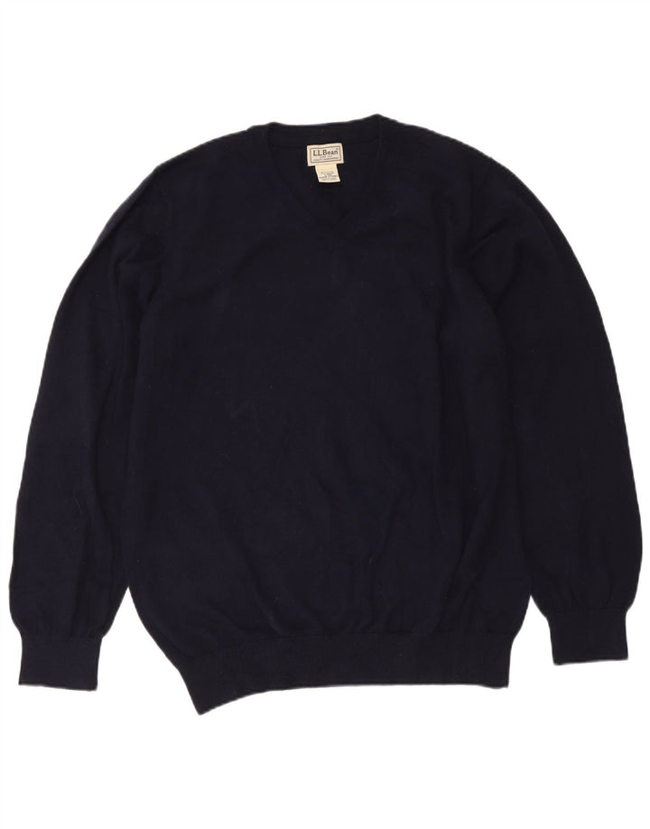L.L.Bean - Jersey con cuello en V para hombre, talla grande, algodón azul marino