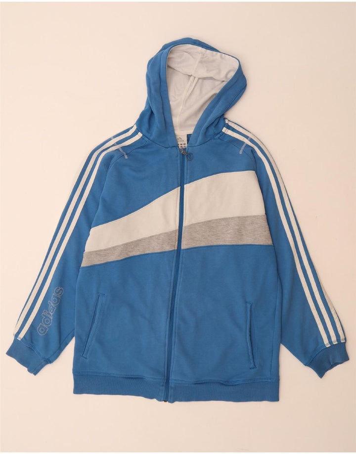 ADIDAS Sudadera con capucha y cremallera gráfica para hombre UK 34/36 Small Blue Colourblock