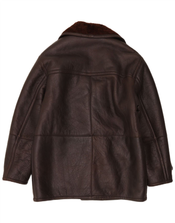 Vintage hombres suelta ajuste shearling chaqueta IT 48 marrón medio shearling