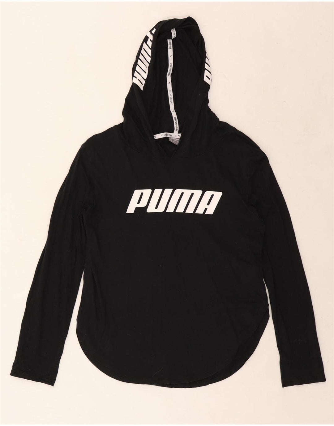PUMA Top gráfico con capucha para mujer, manga larga, UK 10 Small, algodón negro