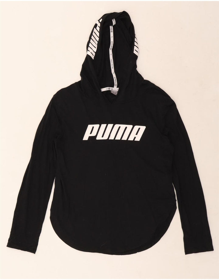 PUMA Top gráfico con capucha para mujer, manga larga, UK 10 Small, algodón negro