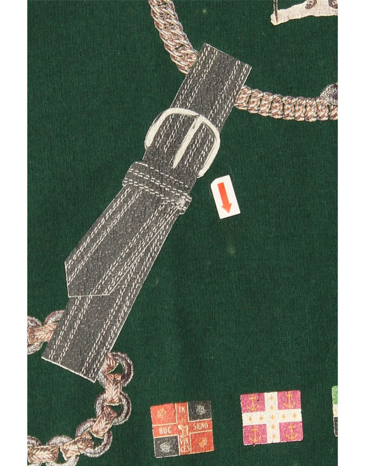 FUZZI Womens Graphic V-Neck Jumper Sweater IT 46 Large Green Colourblock Vintage Fuzzi and Second-Hand Fuzzi from Messina Hembry 