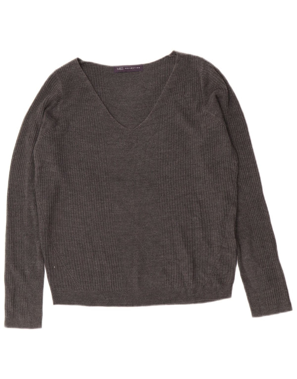 Marks & Spencer Suéter con Cuello en V para Mujer UK 8 Pequeño Acrílico Gris