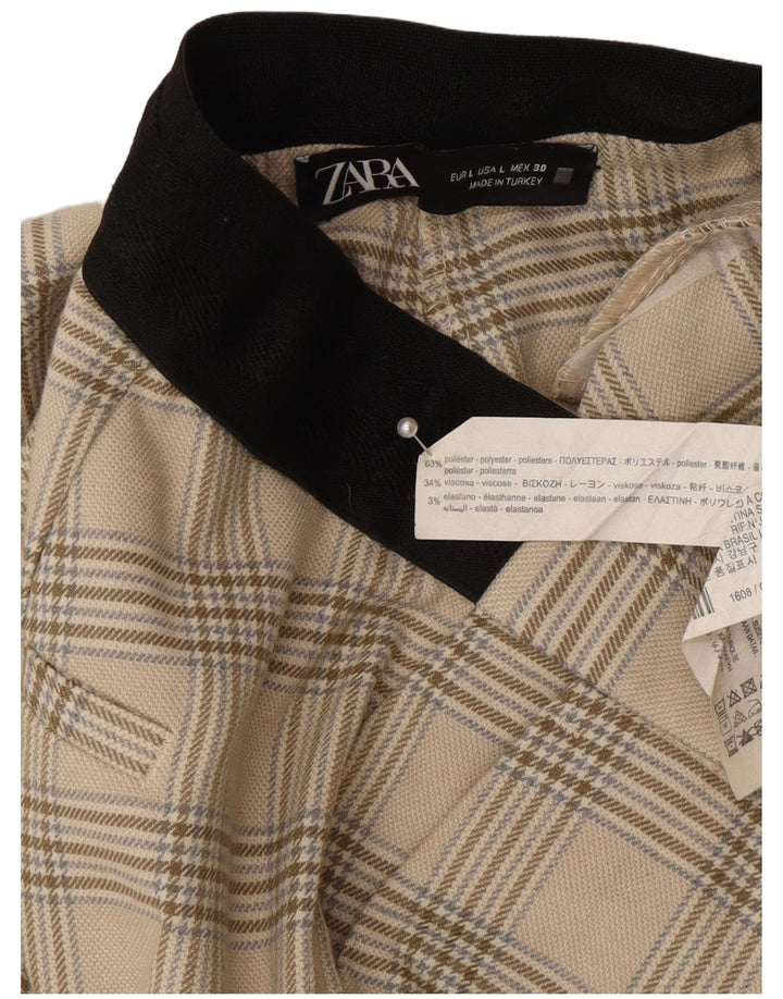 Zara Mujer Pantalón De Traje Cónico Grande W30 L27 Poliéster A Cuadros Beige