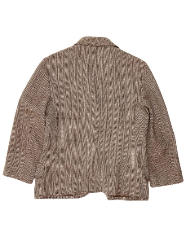 Genny Womens 3 Button Blazer Jacket UK 16 Large Brown Herringbone Wool