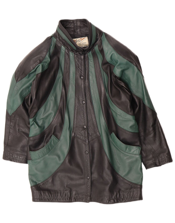 Vintage mujer suelta ajuste chaqueta de cuero EU 46 XL negro colorblock cuero