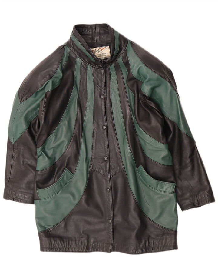 Vintage mujer suelta ajuste chaqueta de cuero EU 46 XL negro colorblock cuero