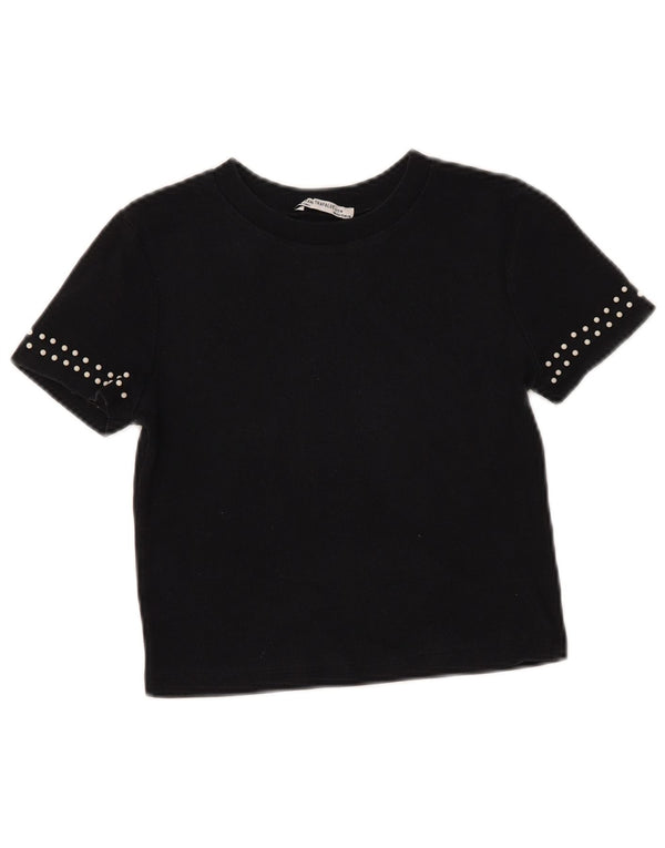 Zara Mujer Crop Camiseta Top UK 10 Small Negro