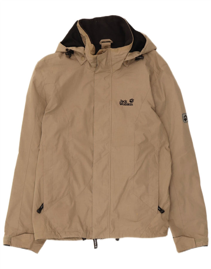Jack Wolfskin Chaqueta impermeable con capucha para hombre UK 36/38 Poliéster beige medio
