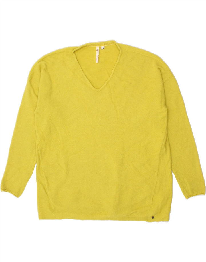 WHITE STUFF Womens V-Neck Jumper Sweater UK 16 Large Yellow Nylon Vintage White Stuff and Second-Hand White Stuff from Messina Hembry 