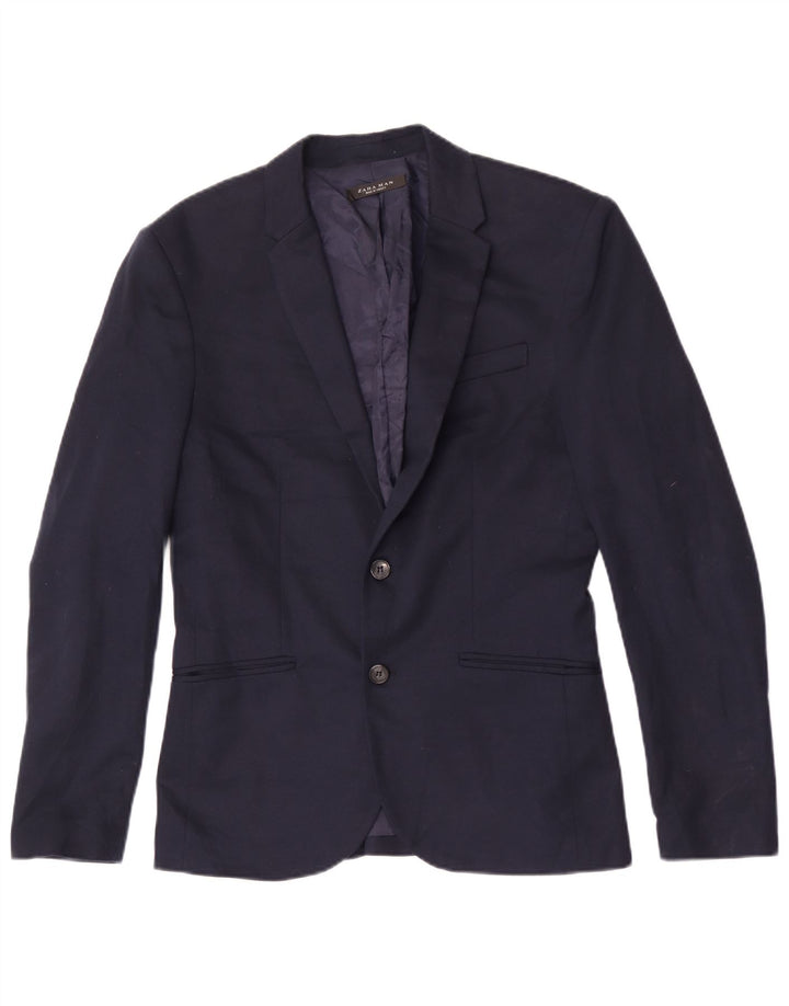 Zara Chaqueta tipo blazer de 2 botones para hombre UK 38 Mediano Azul marino Poliéster