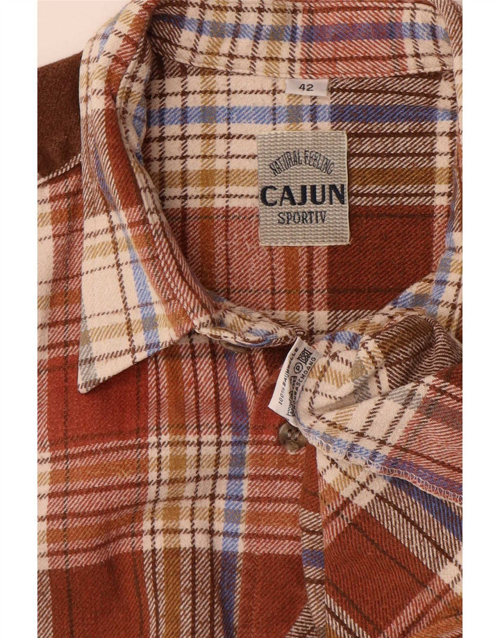 Camisa de franela Cajun para hombre talla 42 algodón a cuadros marrón grande