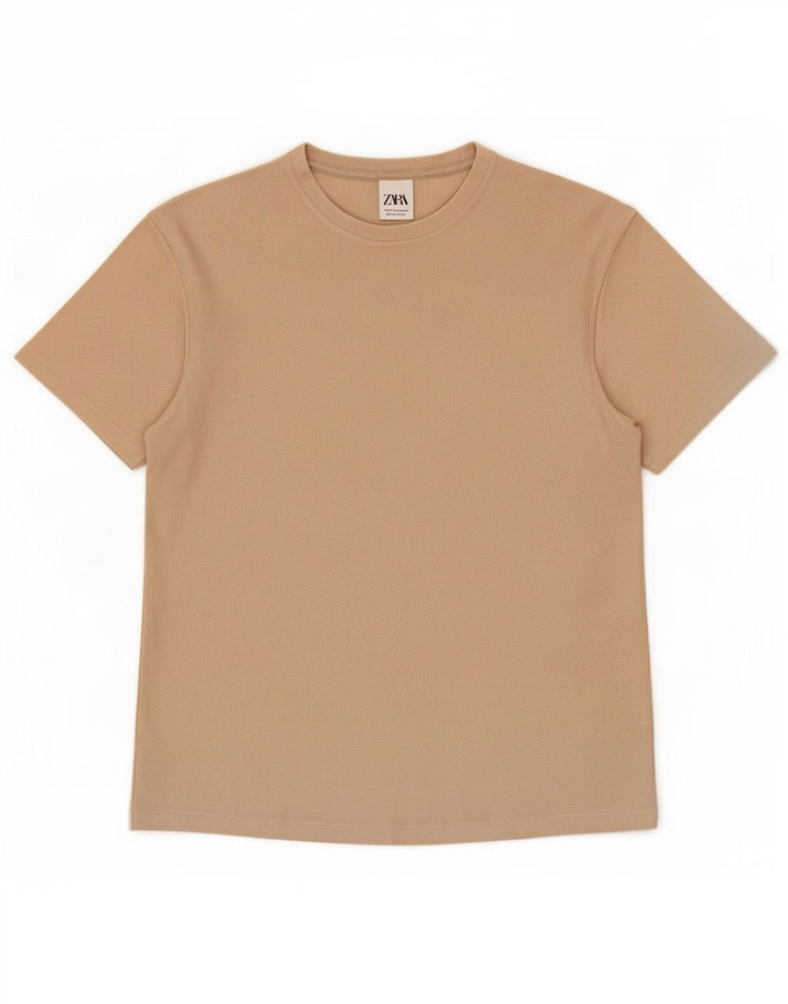 Zara Hombre Camiseta Top Algodón Beige Medio