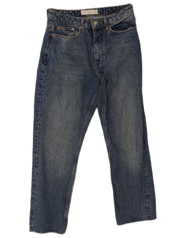 Topshop Jeans Rectos Cortos para Mujer UK 8 Small W26 L24 Algodón Azul