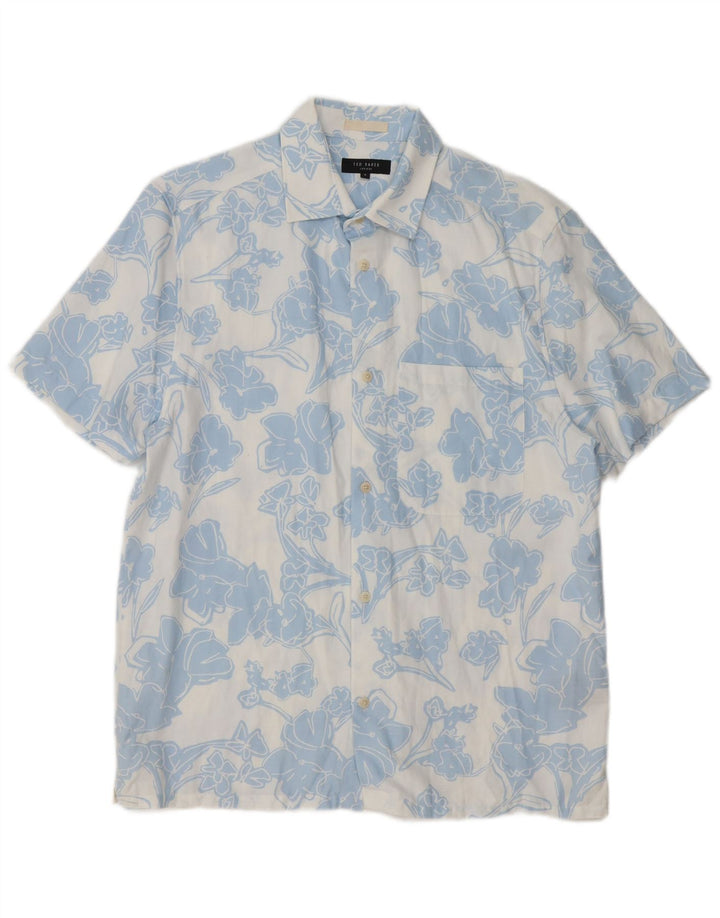 Ted Baker Camisa de manga corta para hombre Talla 3 Lyocell floral azul mediano