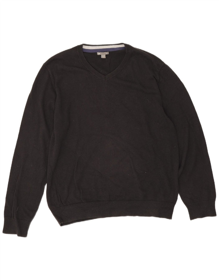 Gap Jersey con cuello en V para hombre, talla grande, algodón negro