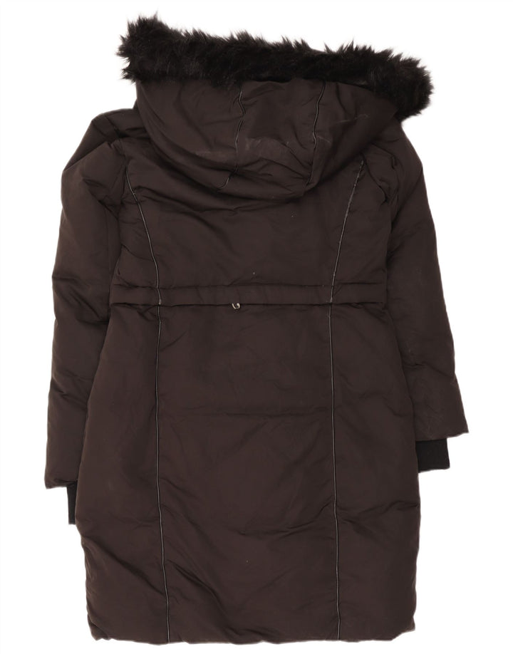 Zara Mujer Abrigo Acolchado Con Capucha UK 44 Medio Negro Poliéster