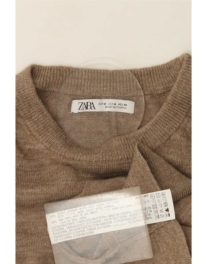 Zara Hombre Jersey Cuello Redondo Jersey Acrílico Marrón Medio