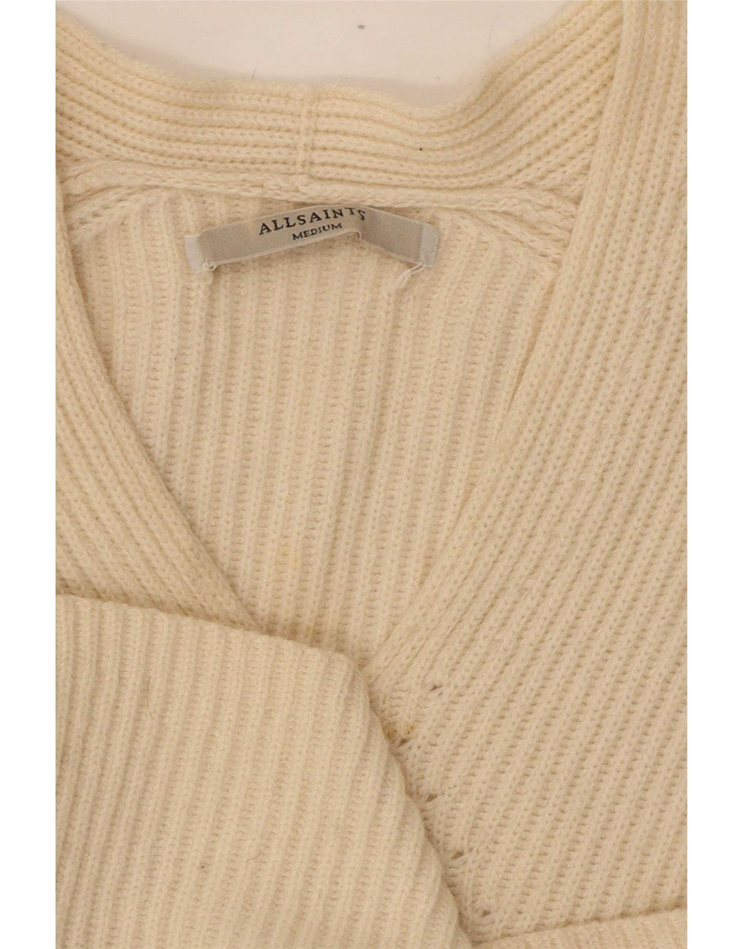 All Saints Suéter tipo jersey de gran tamaño con cuello en V para mujer UK 14 Medium Off White