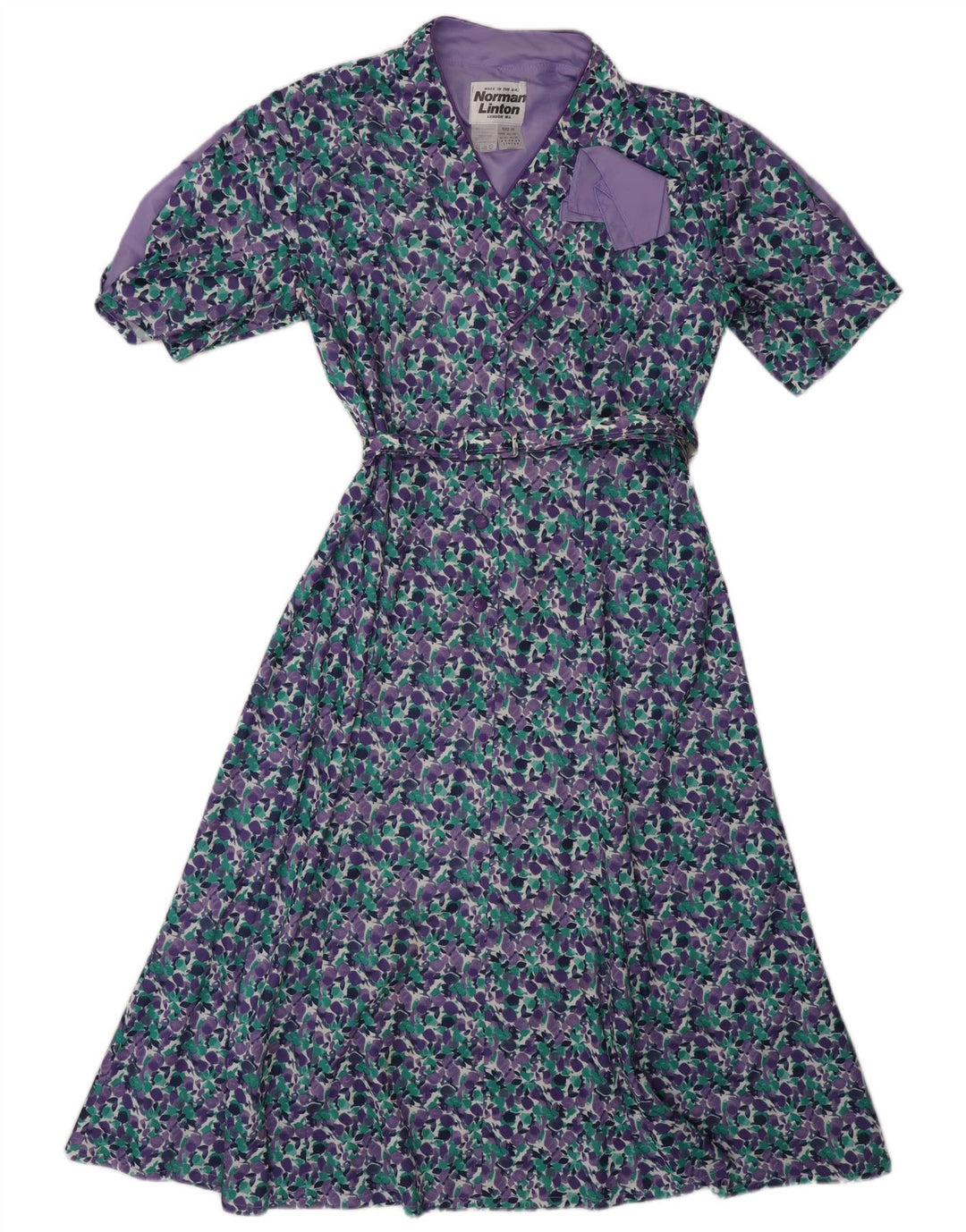 NORMAN LINTON Vestido acampanado para mujer UK 46 Poliéster floral morado grande
