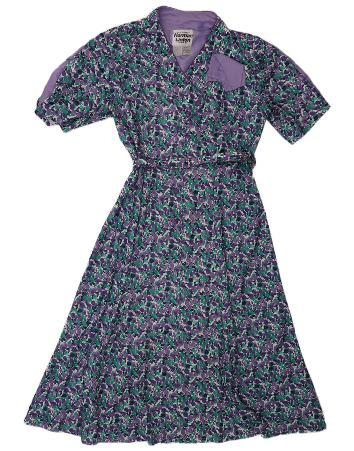 NORMAN LINTON Vestido acampanado para mujer UK 46 Poliéster floral morado grande