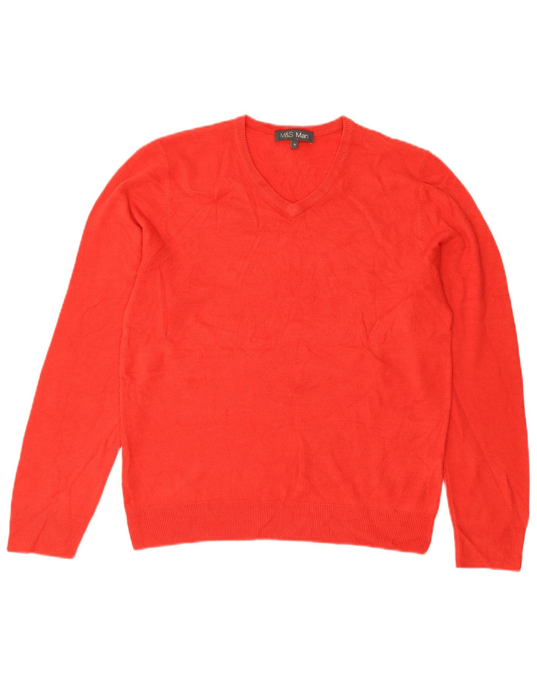 MARKS & SPENCER Mens V-Neck Jumper Sweater Medium Red Acrylic