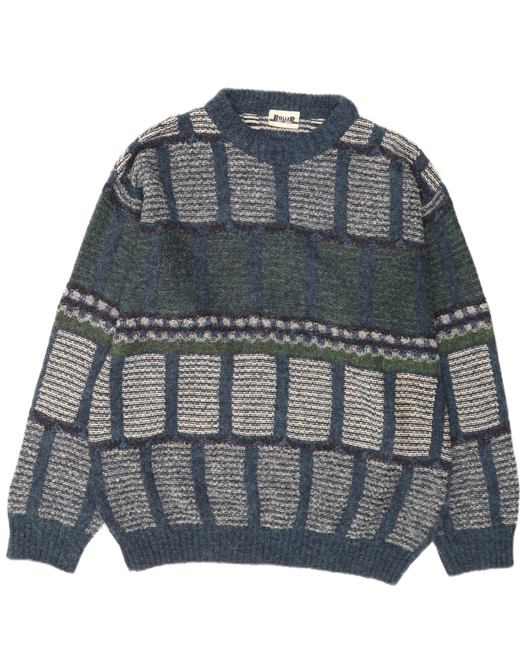 Vintage hombres cuello redondo jersey suéter IT 48 medio multicolor geométrico