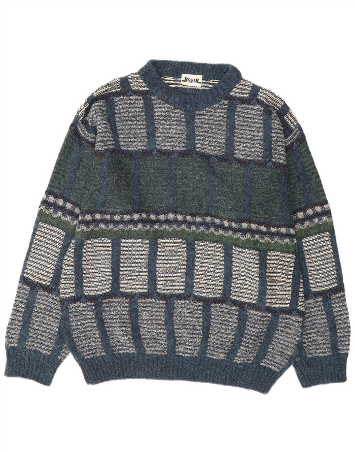Vintage hombres cuello redondo jersey suéter IT 48 medio multicolor geométrico