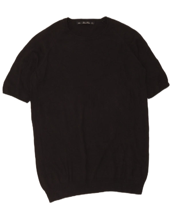 Zara Suéter tipo jersey de manga corta con cuello barco para mujer UK 46 Large Black