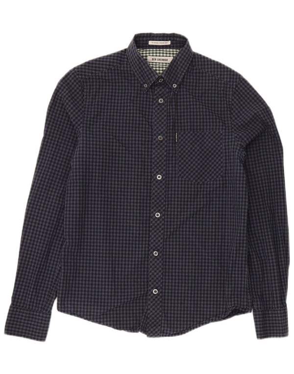 BEN SHERMAN Camisa para hombre XS Algodón a cuadros azul marino