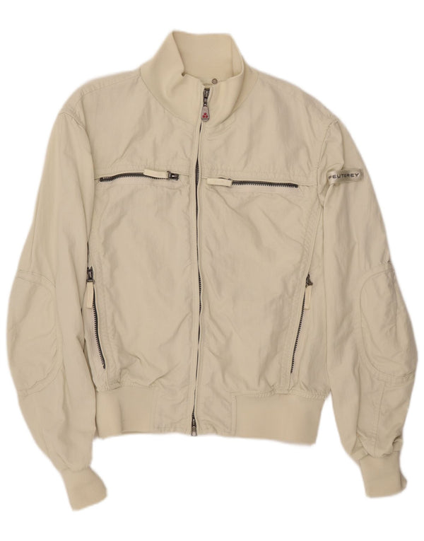 PEUTEREY Chaqueta bomber para hombre UK 40 Large Off White Nylon