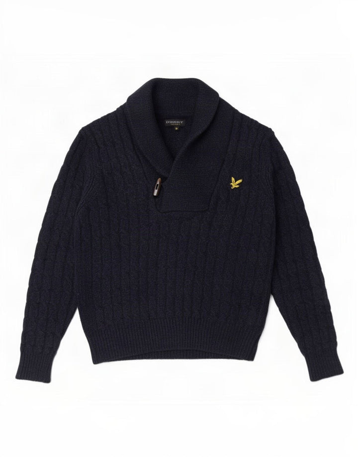 Lyle & Scott Jersey tipo jersey con cuello chal para hombre de lana azul marino medio