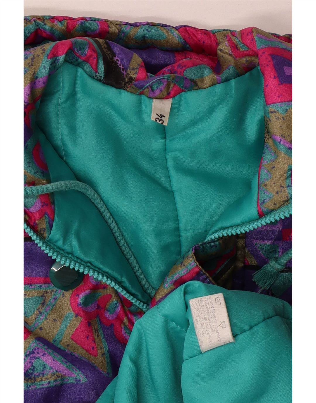 VINTAGE Abrigo cortavientos con capucha para niñas 15-16 años Geométrico multicolor