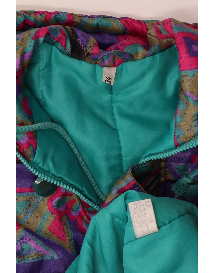 VINTAGE Abrigo cortavientos con capucha para niñas 15-16 años Geométrico multicolor