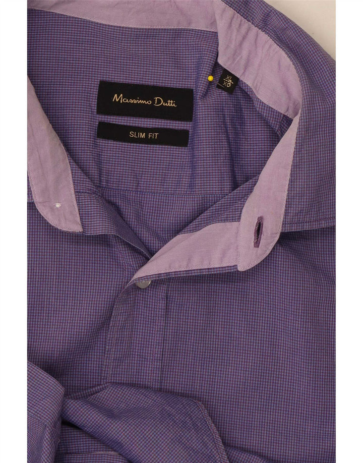 Massimo Dutti Hombre Camisa Slim Fit XL Vichy Morado