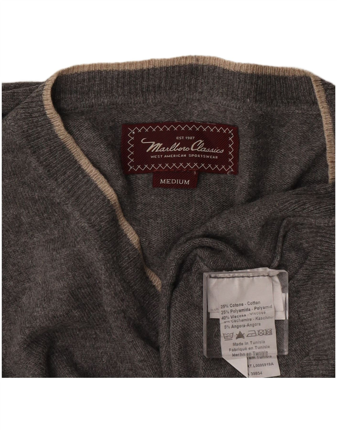 Marlboro Classics - Jersey con cuello en V para hombre, algodón gris medio