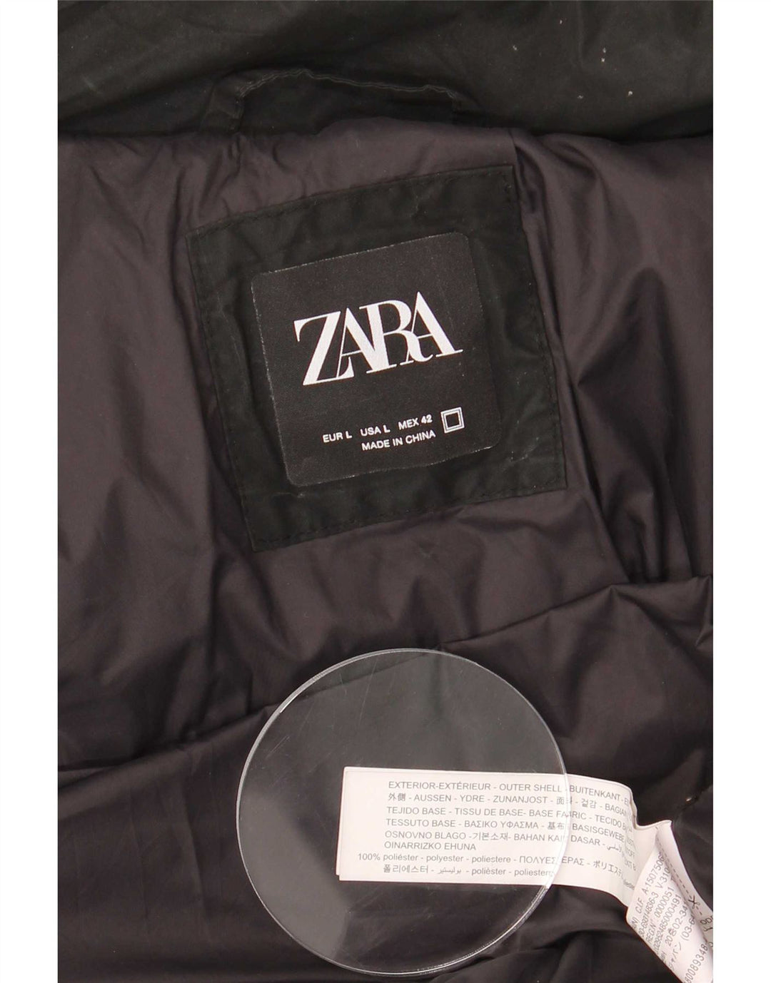 Zara Hombre Chaqueta Acolchada UK 40 Grande Poliéster Negro