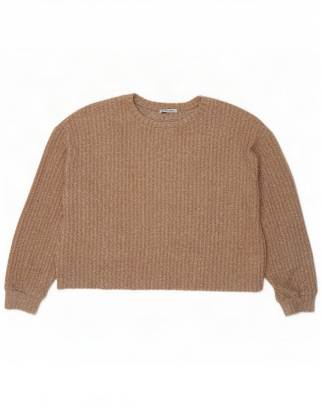 Zara Mujer Crop Suéter De Cuello Redondo De Gran Tamaño UK 14 Medium Beige