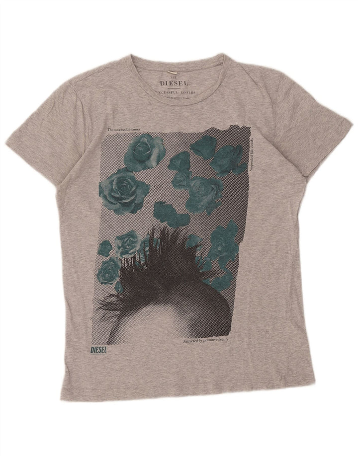 Diesel Hombre Camiseta Gráfica Top De Algodón Moteado Gris Medio